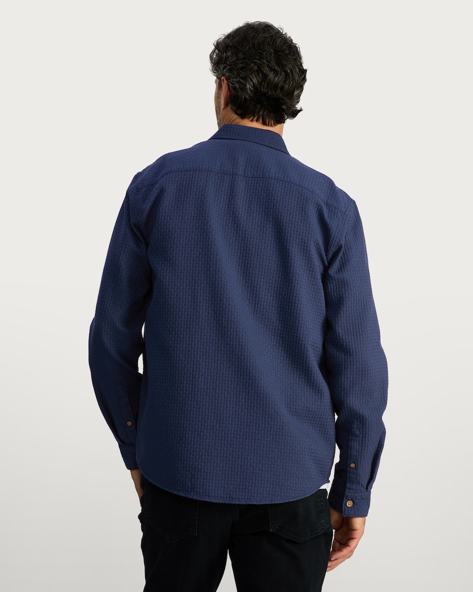 image 1 of F&F Pure Cotton Waffle Textured Button Down Shirt in Navy
