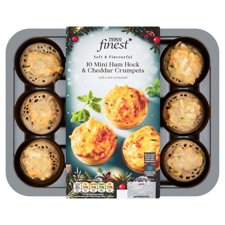 Tesco Finest 10 Mini Ham Hock & Cheddar Crumpets 200G