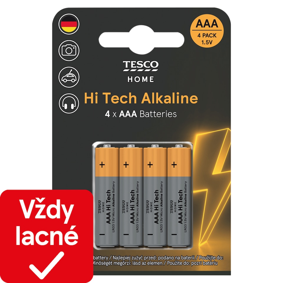 Tesco Home Hi Tech alkalické batérie AAA 4 ks