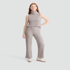 F&F Ribbed Wide Leg Co-ord Trousers in Neutral