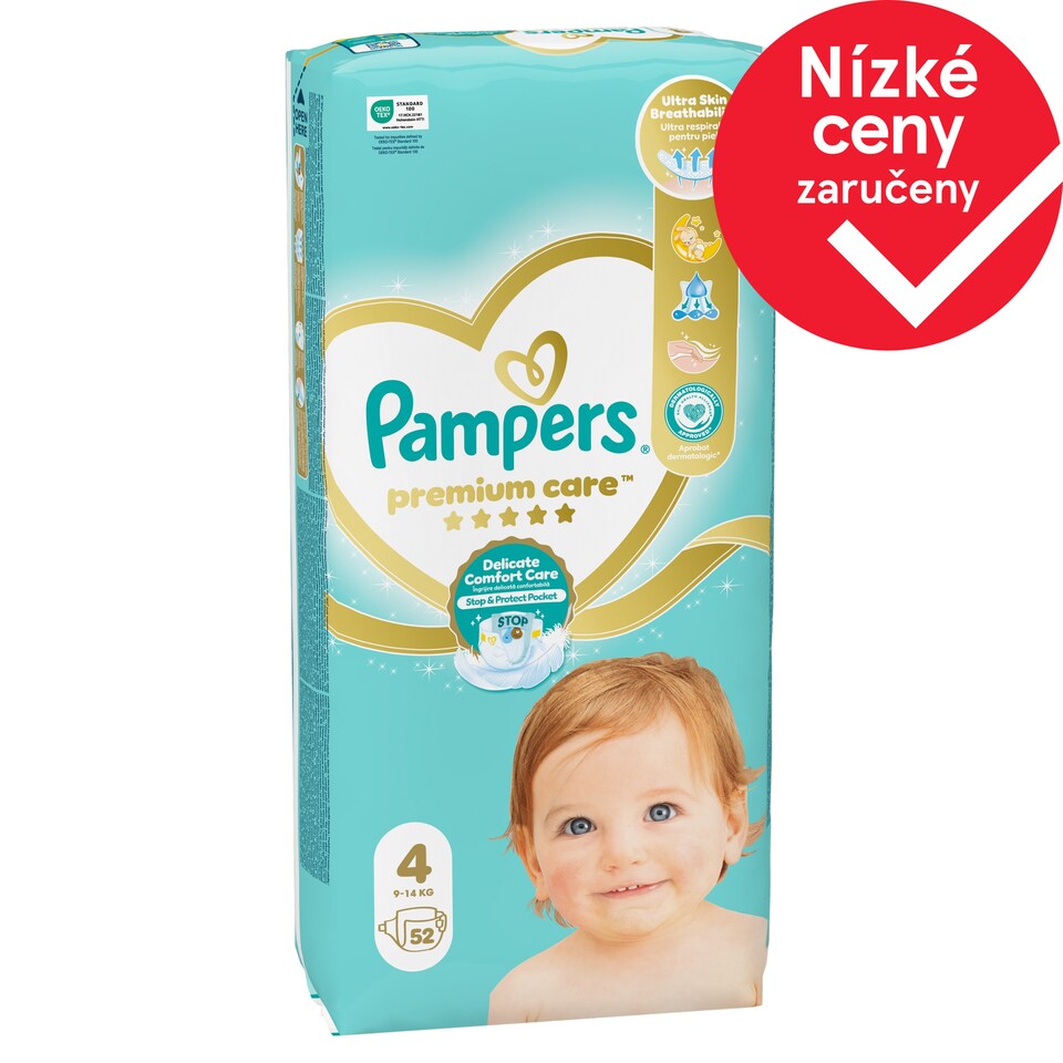Obrázek 1 pro produkt Pampers Premium Care Velikost 4, 52 Dětské Plenky, 9kg-14kg
