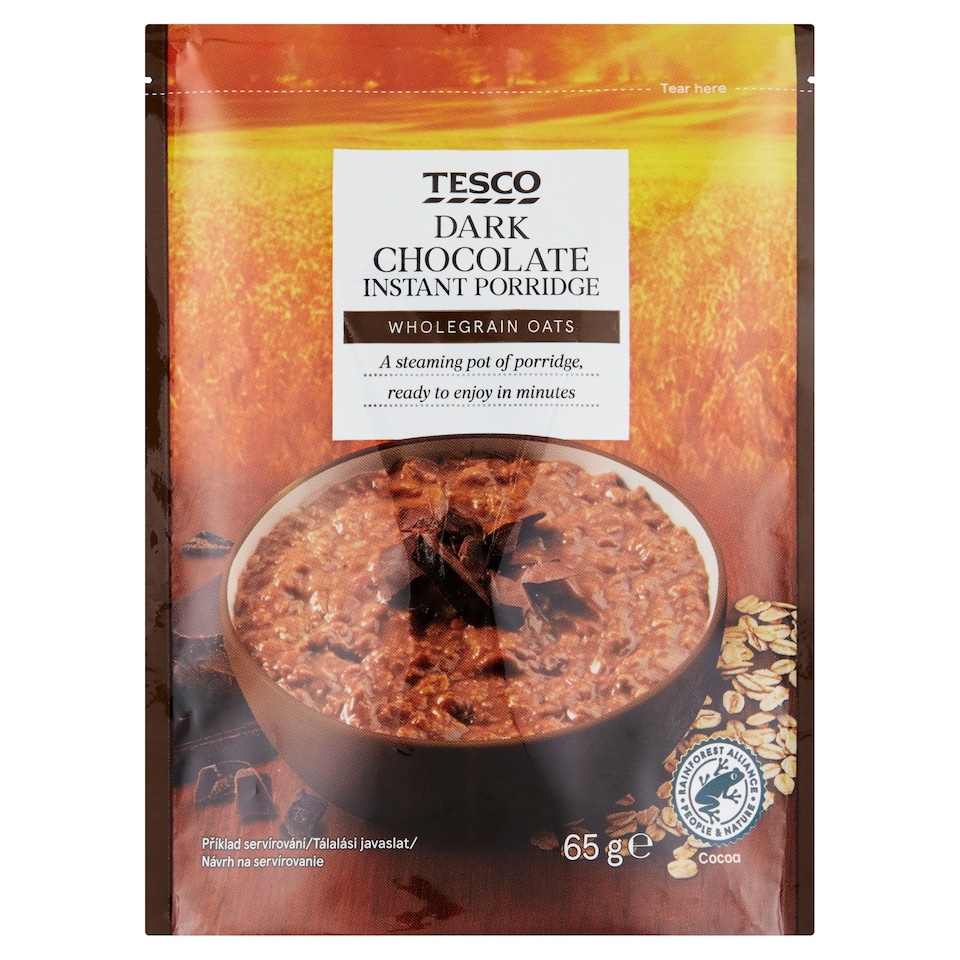 Tesco instant keverék zabpehellyel és étcsokoládéval, zabkása készítéséhez 65 g