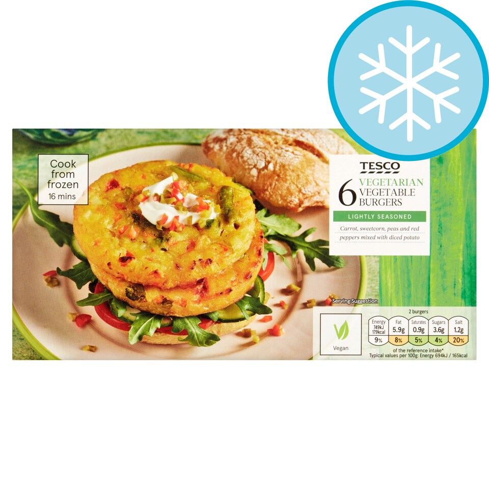 Tesco 6 Vegan Vegetable Burgers 340G
