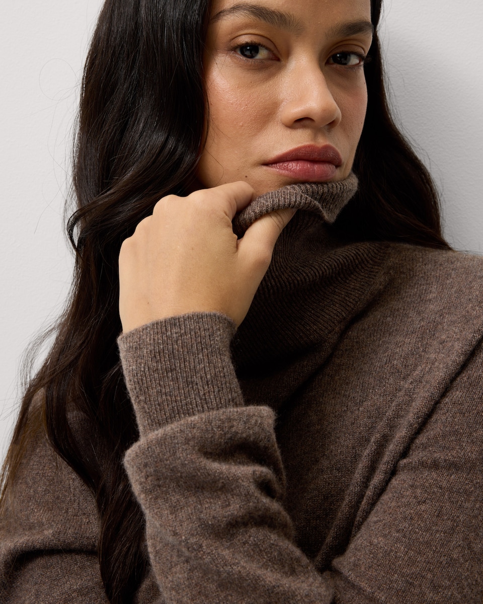 image 1 of F&F Pure Cashmere Roll Neck Jumper in Mink
