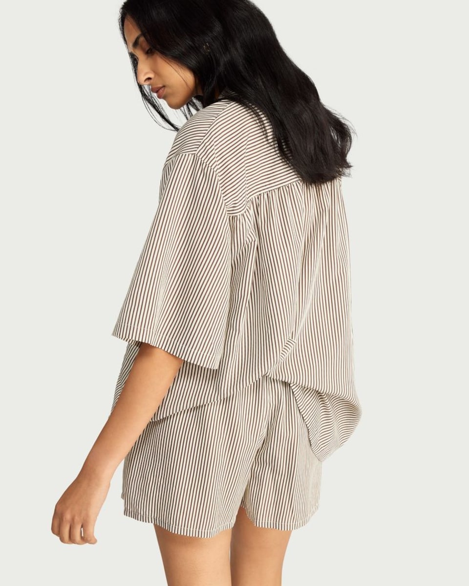 image 1 of F&F Striped Co-Ord Shorts in Multi Brown