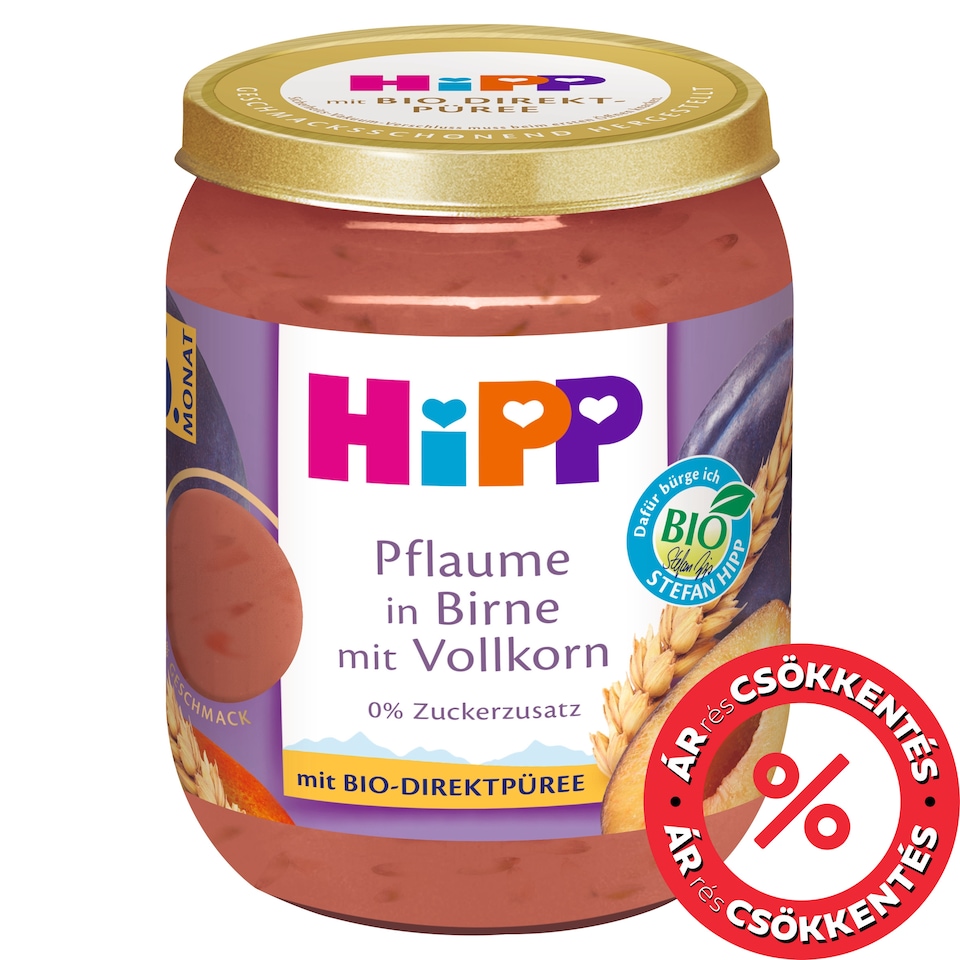HiPP bio gyümölcskészítmény gabonával körte-szilva bébidesszert 6 hónapos kortól 160 g 1. kép