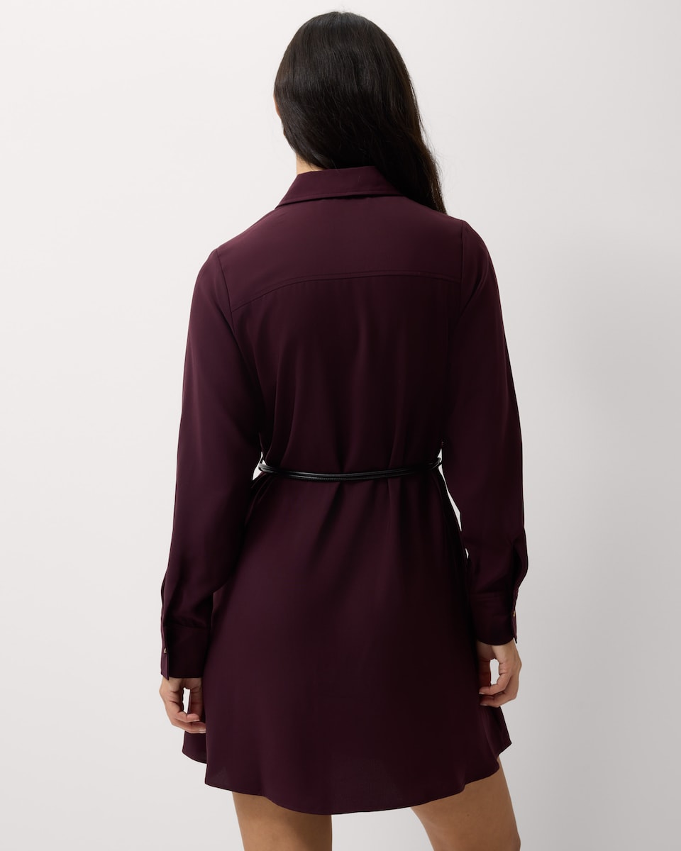 image 1 of F&F Belted Shirt Midi Dress in Burgundy