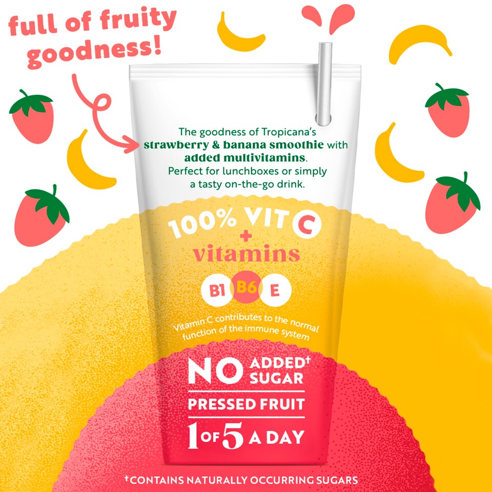 image 1 of Tropicana Kids Smoothies - Strawberry & Banana 4 x 150ml