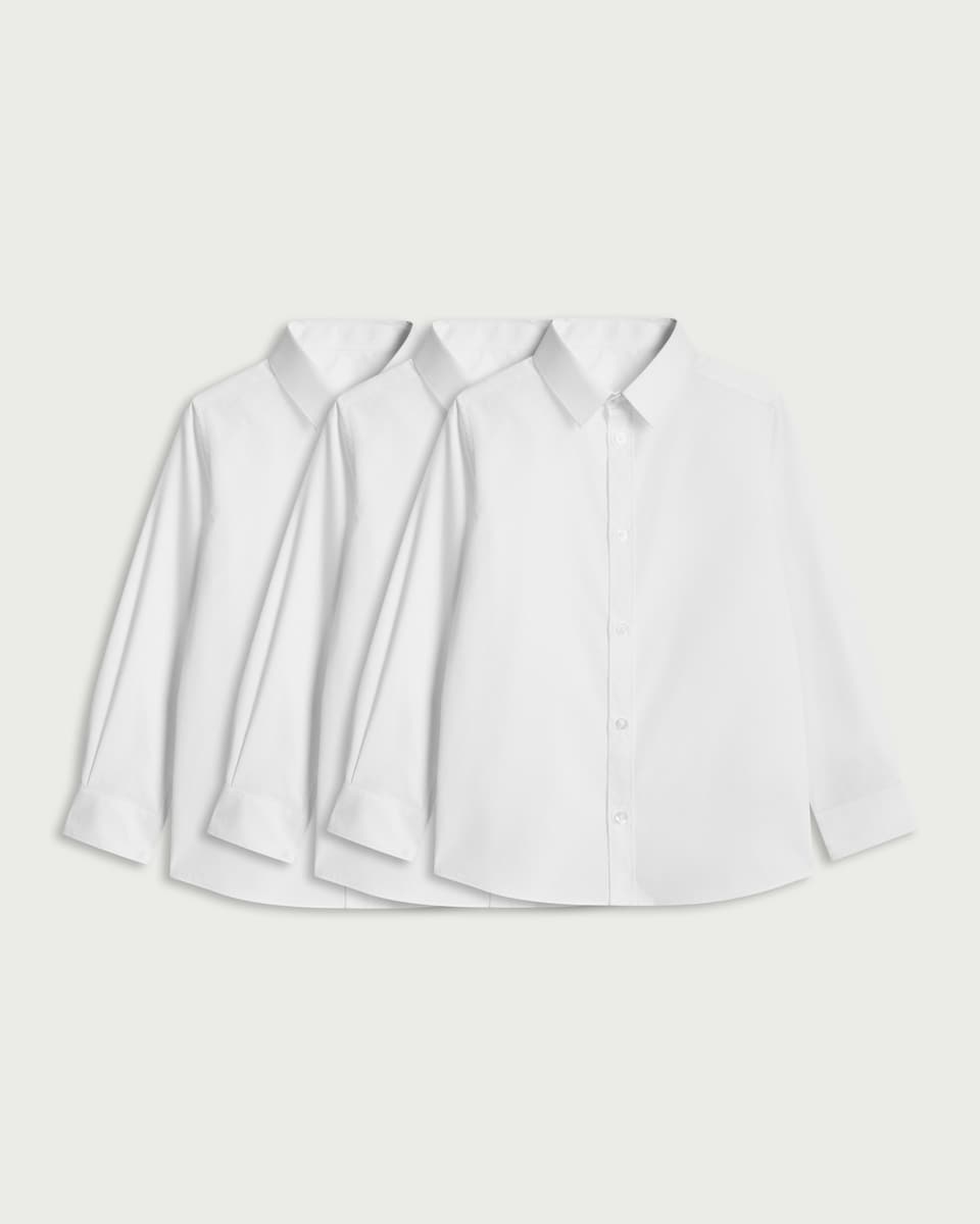 image 1 of F&F School Boys 3-Pack Regular Fit Long Sleeved Shirts in White