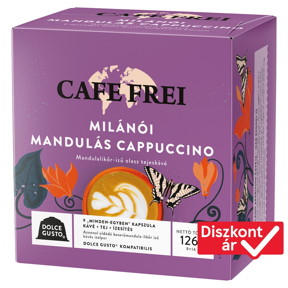 Cafe Frei Milánói Mandulás Cappuccino keserűmandula-likőrízű kapszula 9 x 14 g (126 g)
