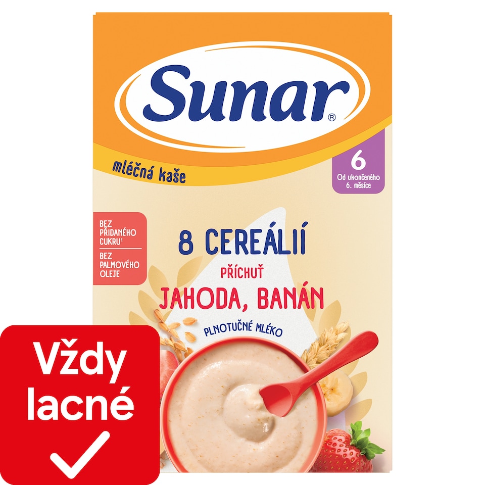 obrázok 1 z Sunar mliečna kaša s 8 cereáliami jahoda, banán 210 g