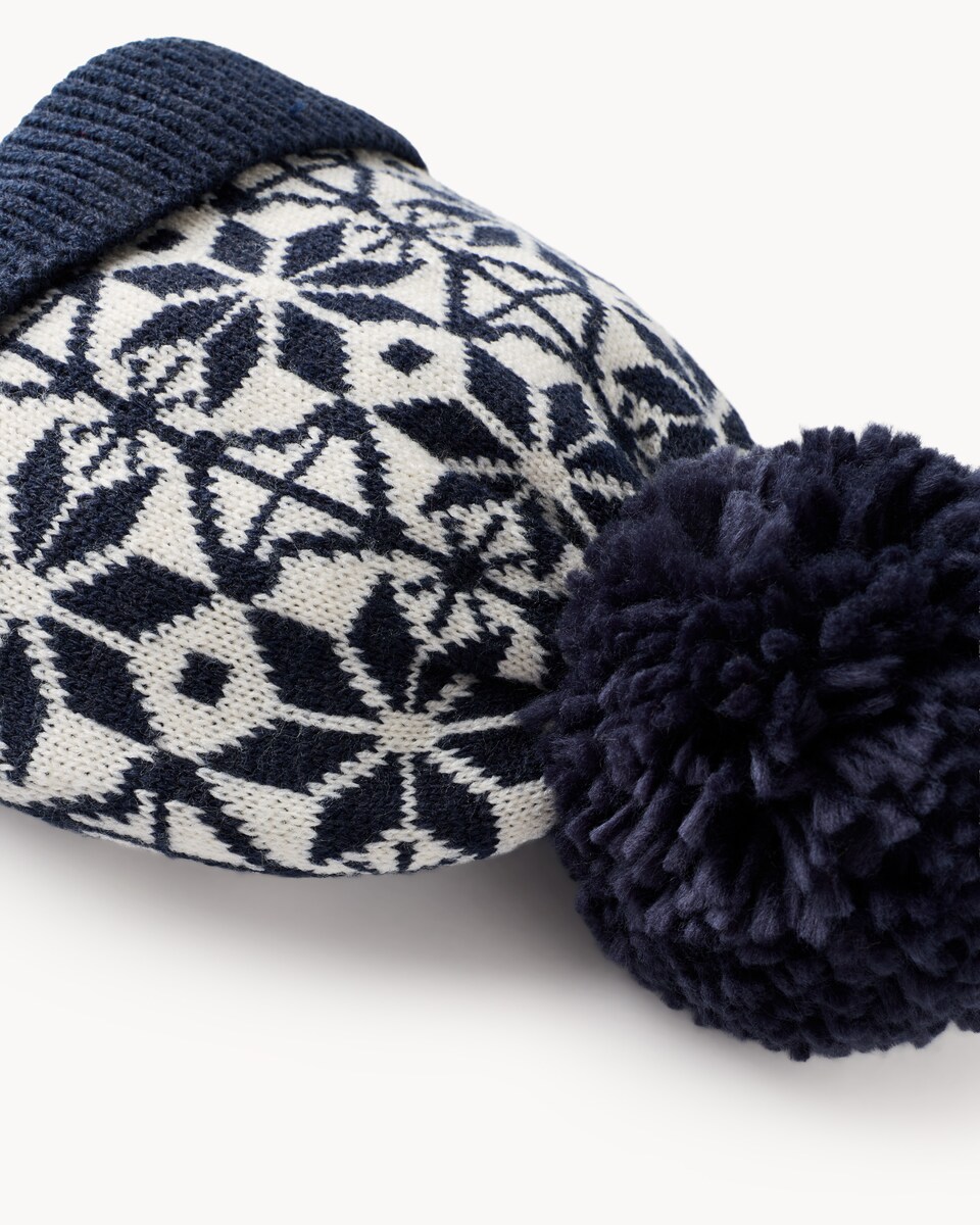 image 1 of F&F Boys Fairisle Pom Pom Hat in Multi Black