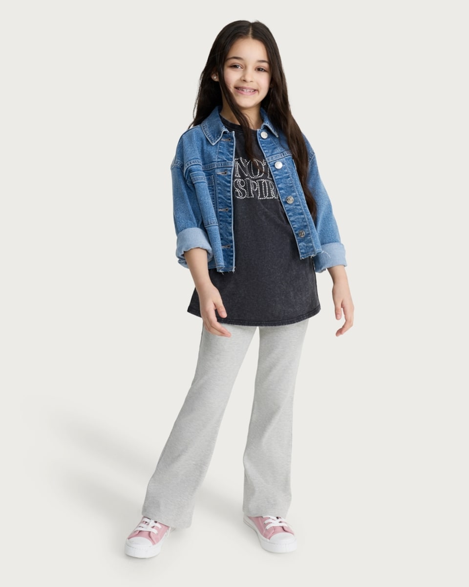 image 1 of F&F Girls Cotton Rich Flared Leggings in Grey