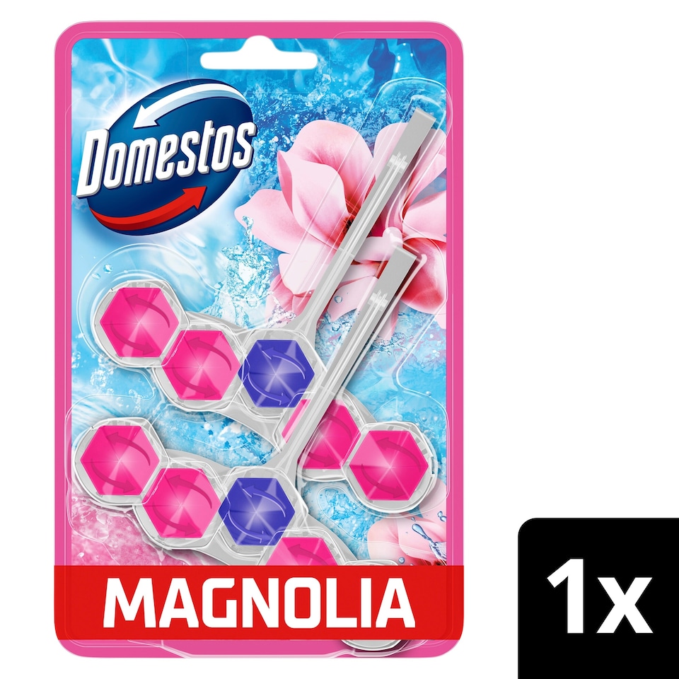 image 1 of Domestos Power 5 Rim Toilet Rim Block Fresheners Pink Magnolia 2x 50g