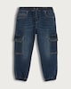 image 4 of F&F Boys Cotton Rich Denim Cuffed Cargo Jeans in Navy