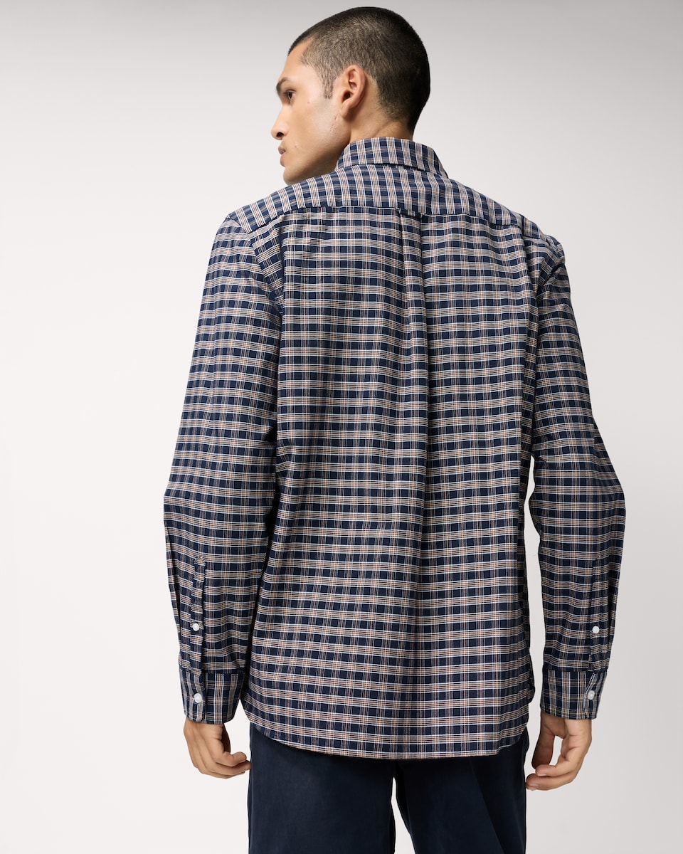 image 1 of F&F Pure Cotton Checked Oxford Shirt in Navy