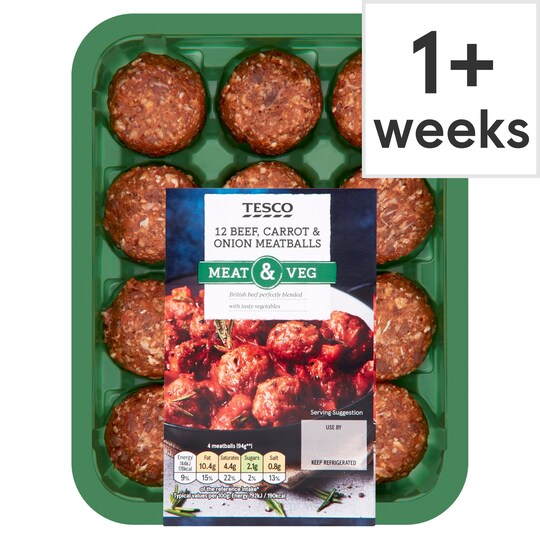 Tesco 12 Beef Carrot & Onion Meatballs 336G Tesco Groceries