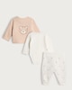 image 2 of F&F Baby 3-Piece Cotton Rich Bear Print Cardigan, Bodysuit and Legging Set in Med Nude