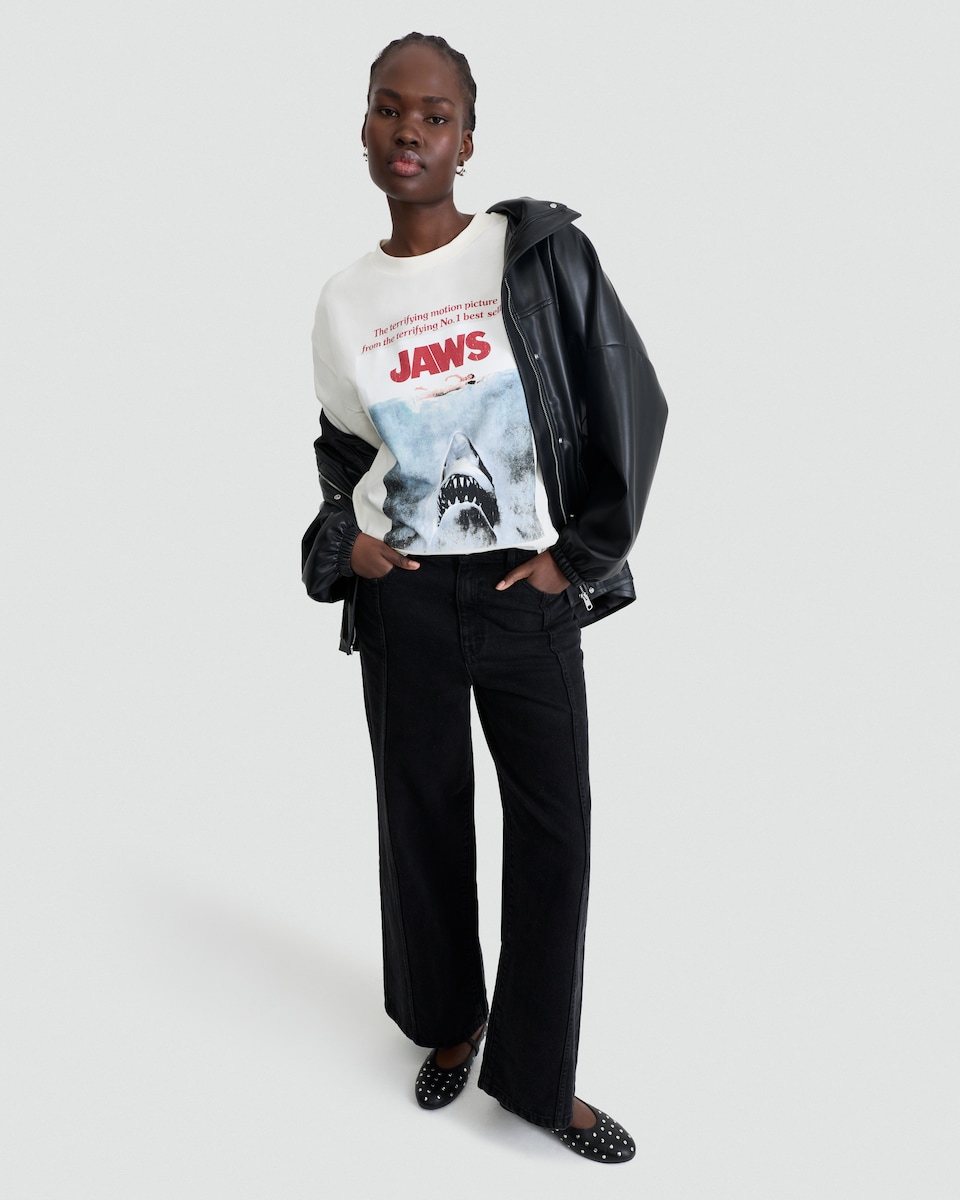 image 1 of Jaws Movie Poster Pure Cotton T-Shirt in White
