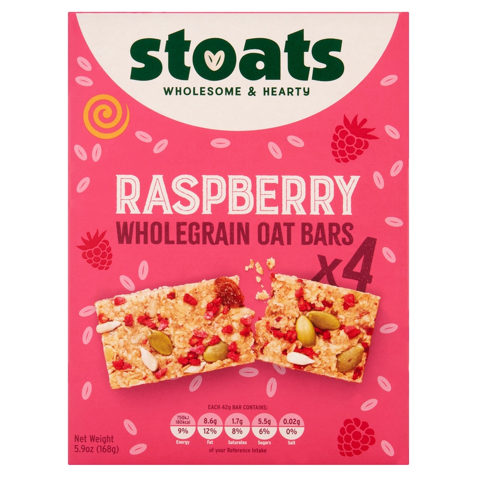Stoats Raspberry & Honey Porridge Oat Bars 4 x 42g (168g)