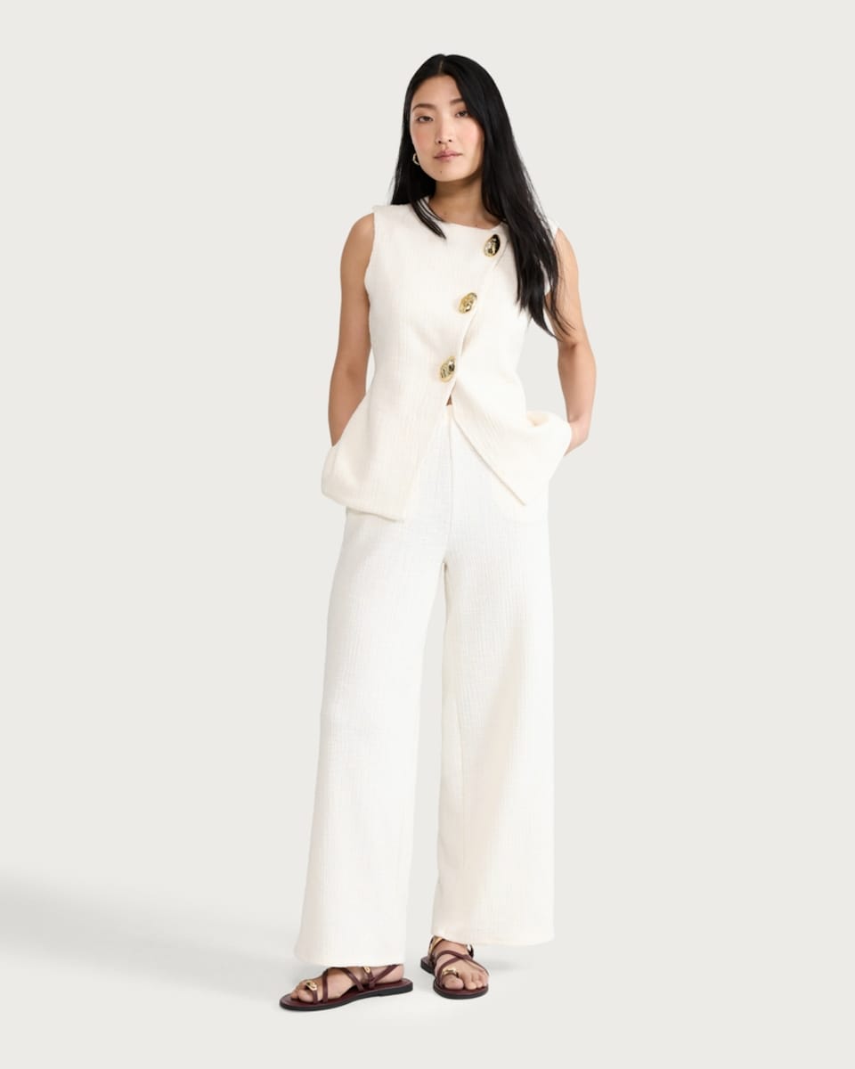 image 1 of The F&F Edit Textured Wide Leg Co-ord Trousers in Cream