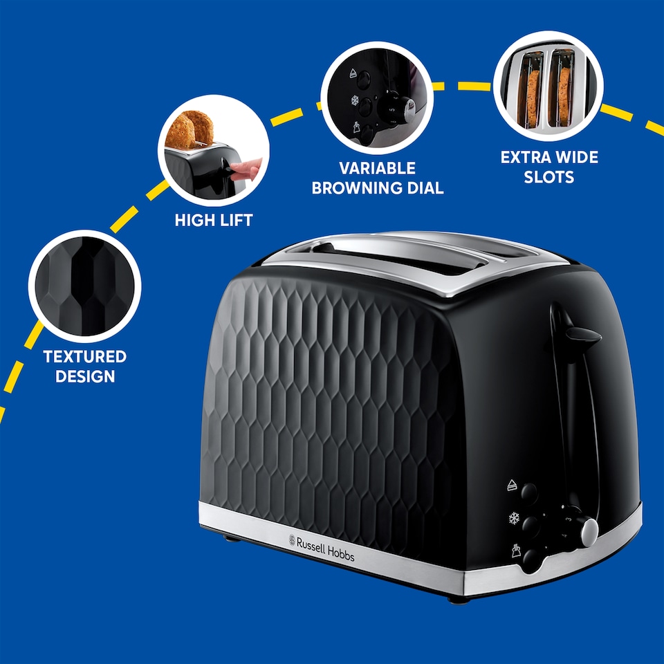 image 1 of Russell Hobbs Honeycomb 2 Slice Toaster Black
