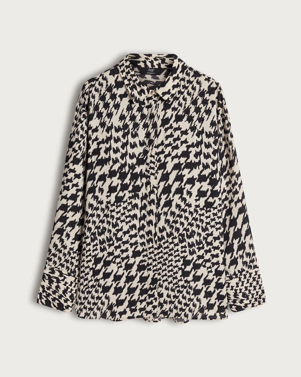 F&F Houndstooth Print Collared Blouse in Multi Black White