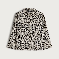 F&F Houndstooth Print Collared Blouse in Multi Black White