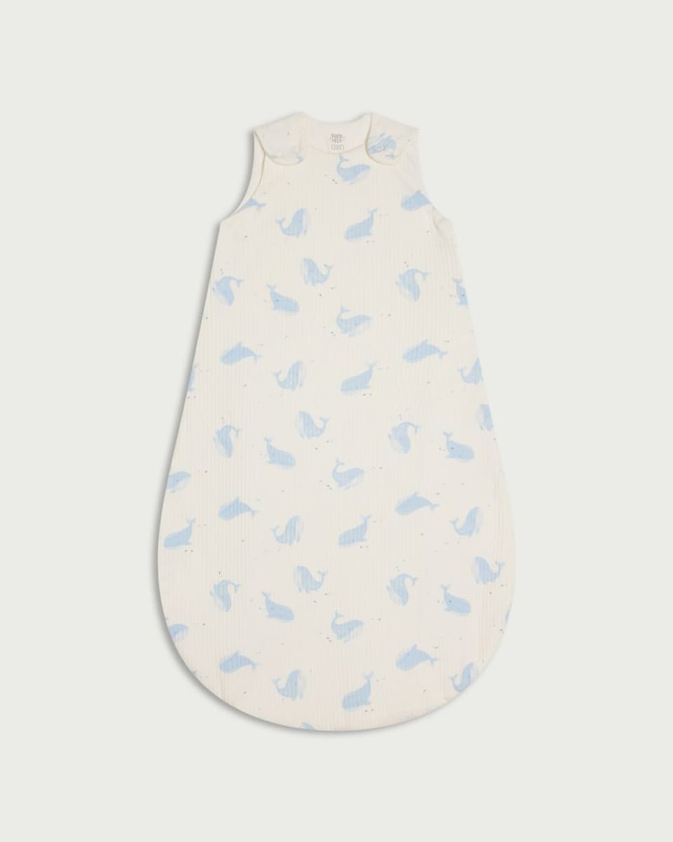 image 1 of F&F Baby Cotton Rich Whale Print 1.5 Tog Sleeping Bag in Blue
