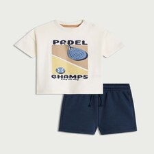 F&F Baby 2-Piece Cotton Rich Padel Champs T-Shirt and Shorts Set in White