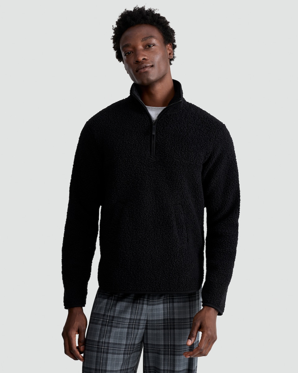 image 1 of F&F Fleece Half Zip Pyjama Jacket in Black