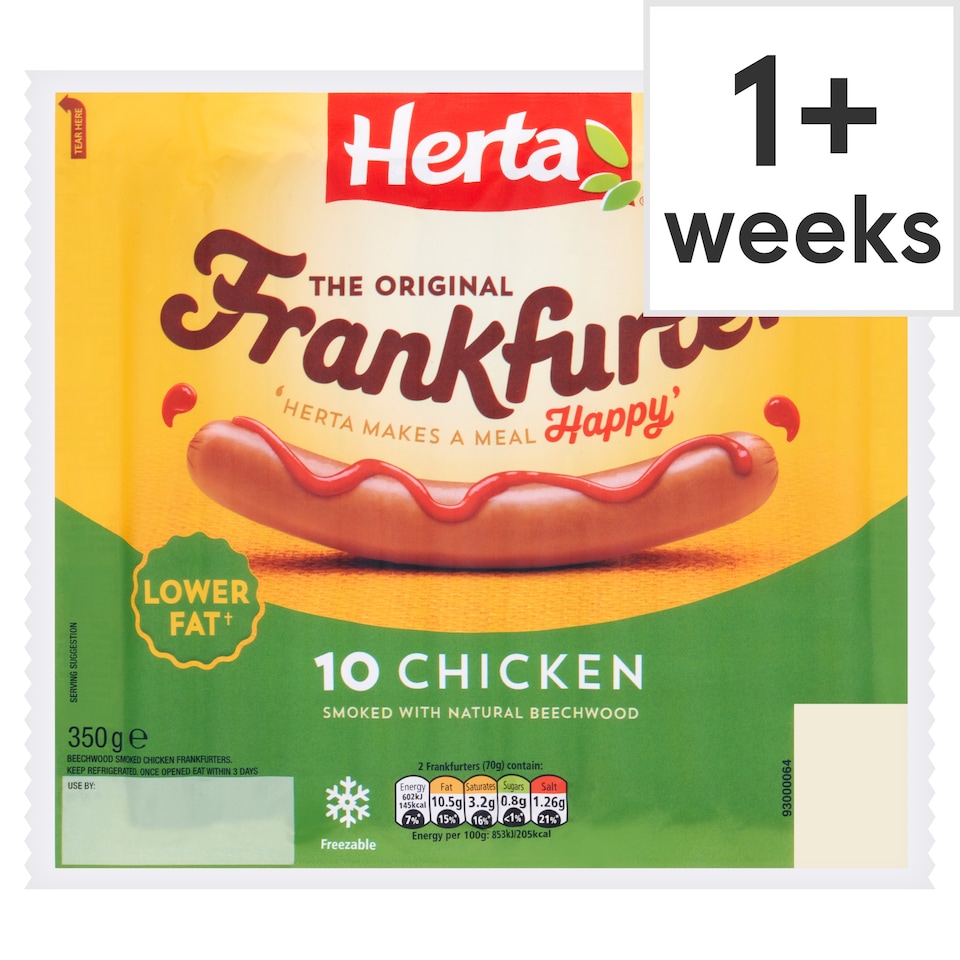 Herta Chicken Frankfurter Hot Dogs 10 Pack 350G