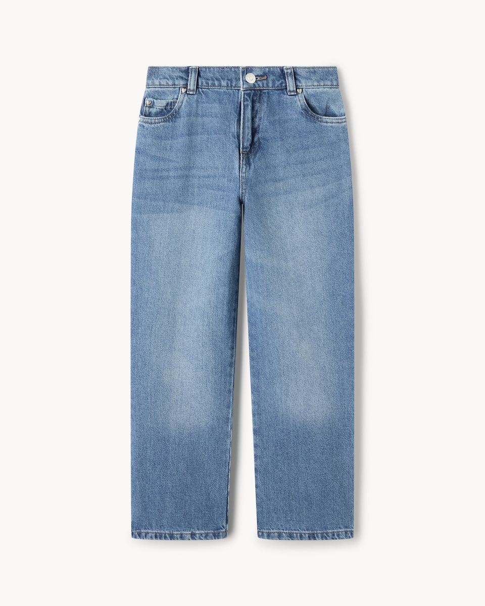 image 1 of F&F Girls Pure Cotton Wide Leg Jeans in Blue
