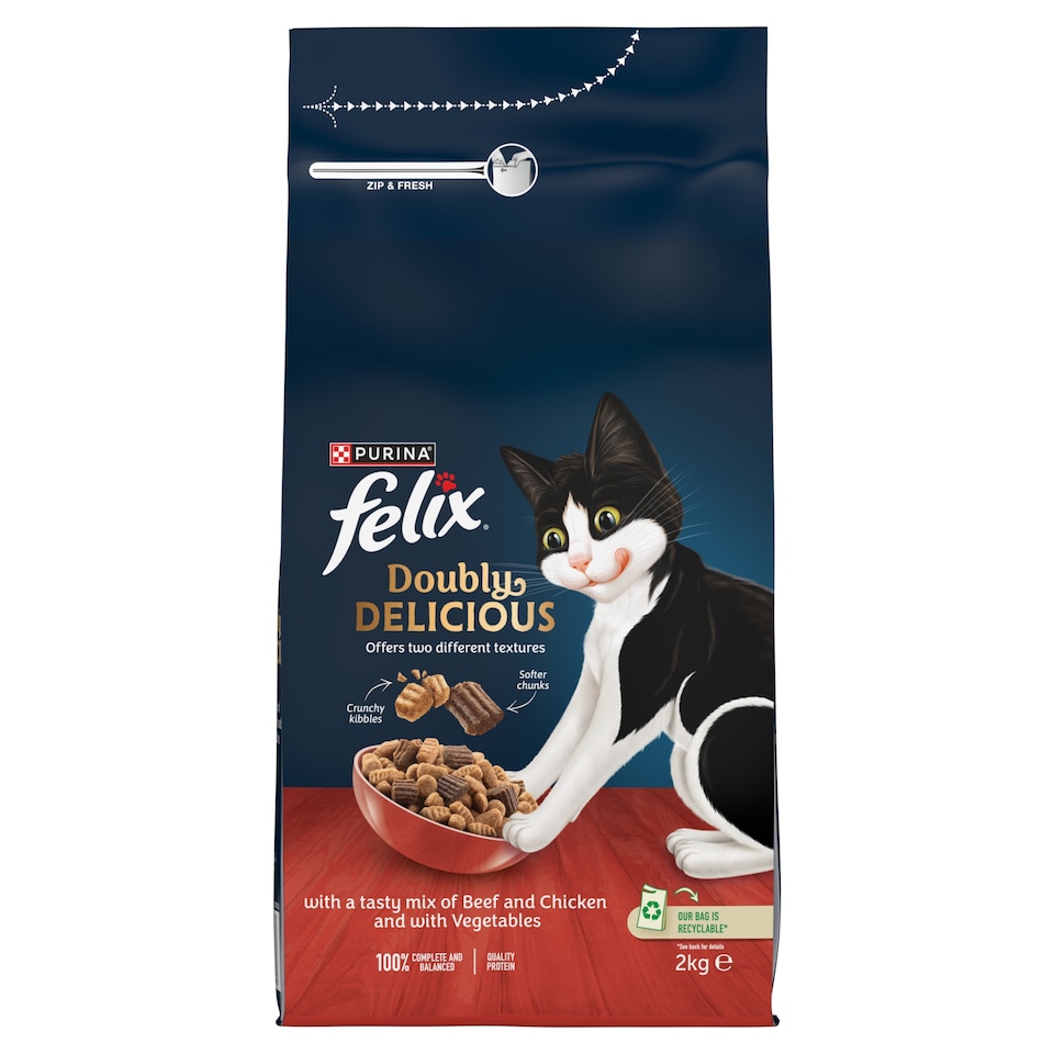 image 1 of Felix Dry Doubly Delicious Beef, Chicken & Vegetables Cat Food 2kg