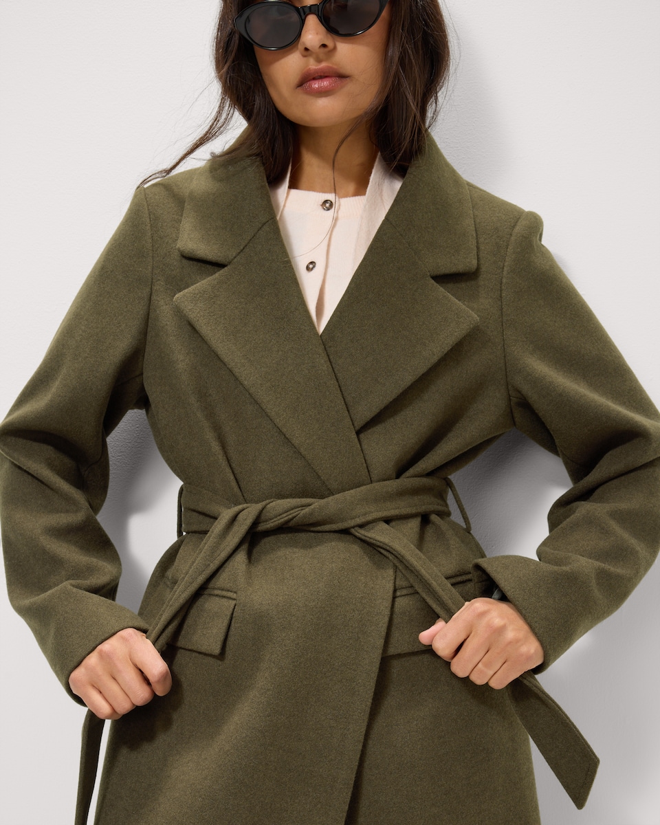 image 1 of F&F Textured Formal Belted Coat in Khaki