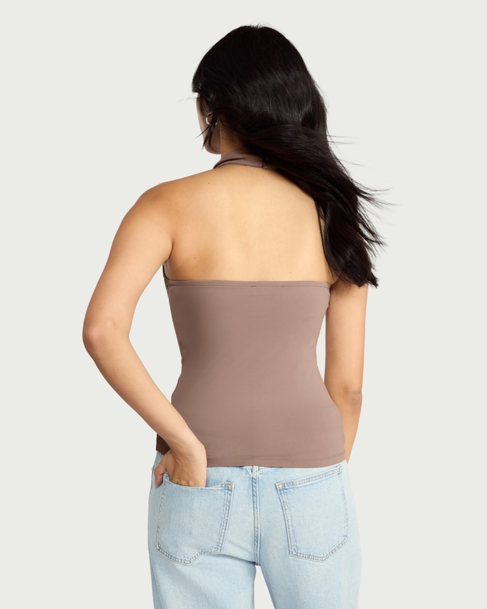 image 1 of F&F Polyamide Halter Neck Vest in Tan