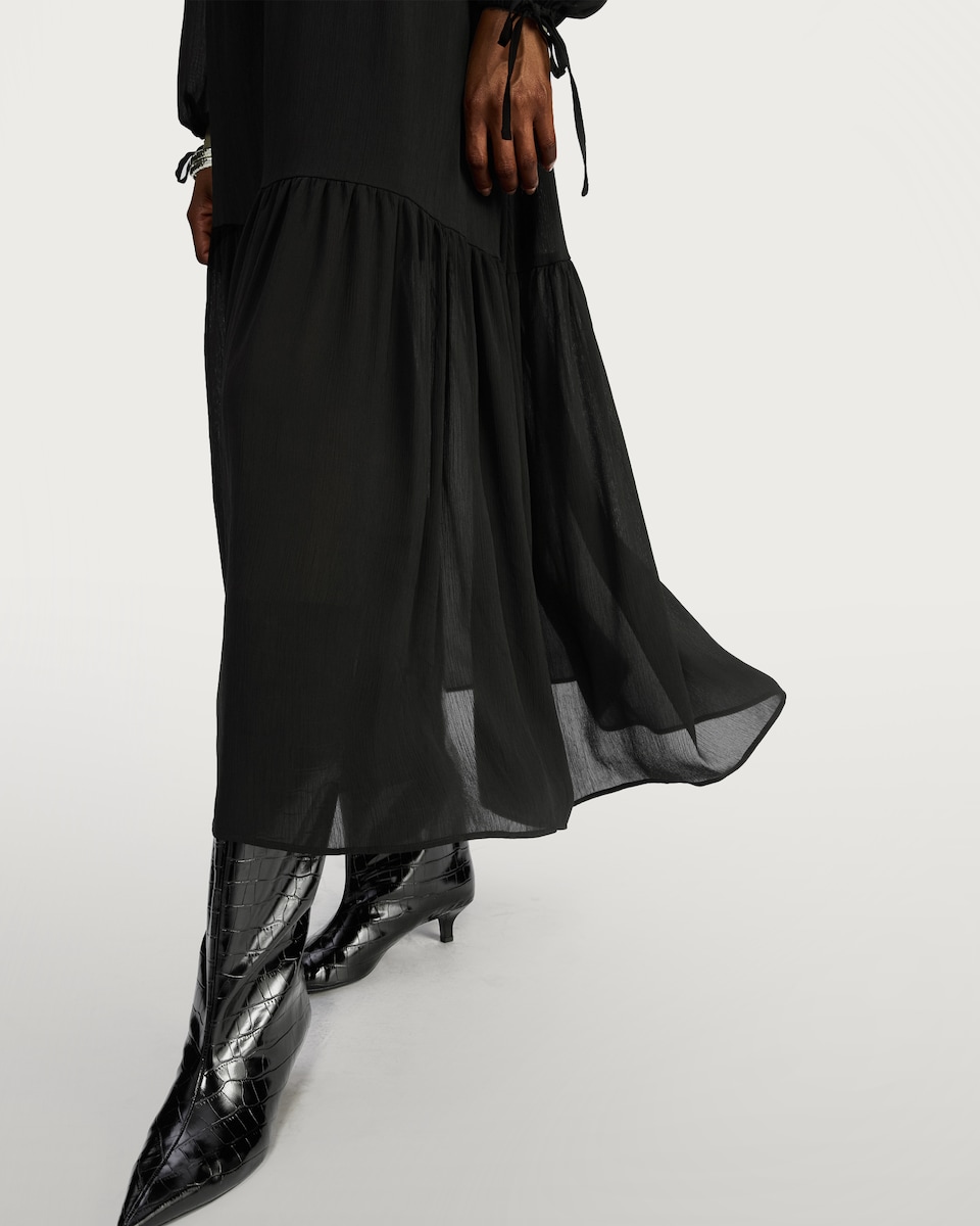 image 1 of F&F Tiered Midi Skirt in Black