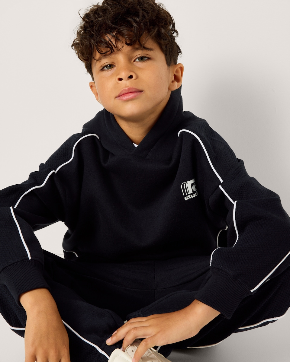 image 1 of F&F Boys Cotton Rich Pullover Hoodie in Navy
