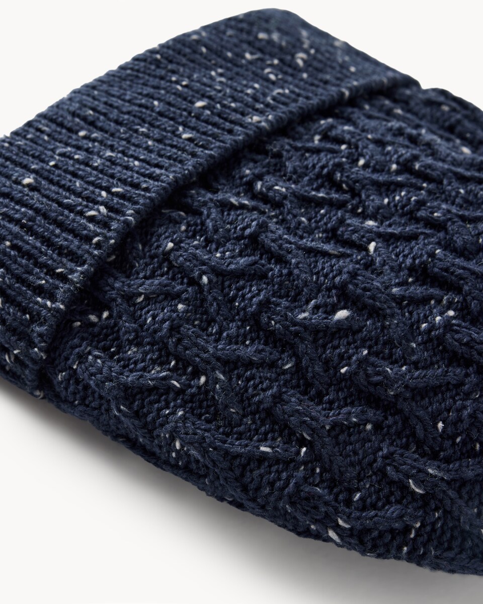 image 1 of F&F Cable Knit Beanie Hat in Navy
