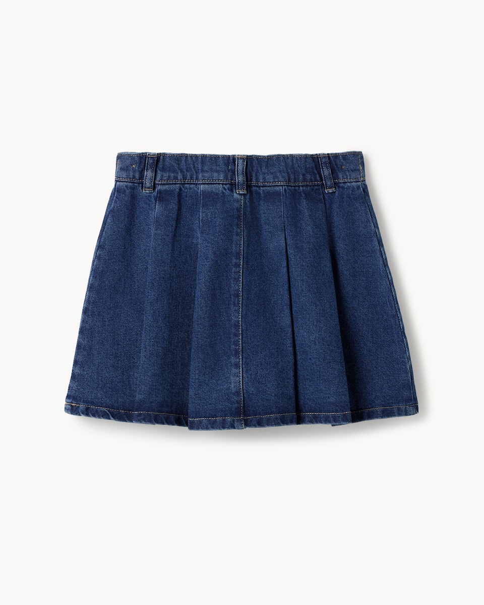 image 1 of F&F Girls Pure Cotton Pleated Denim Skirt in Blue
