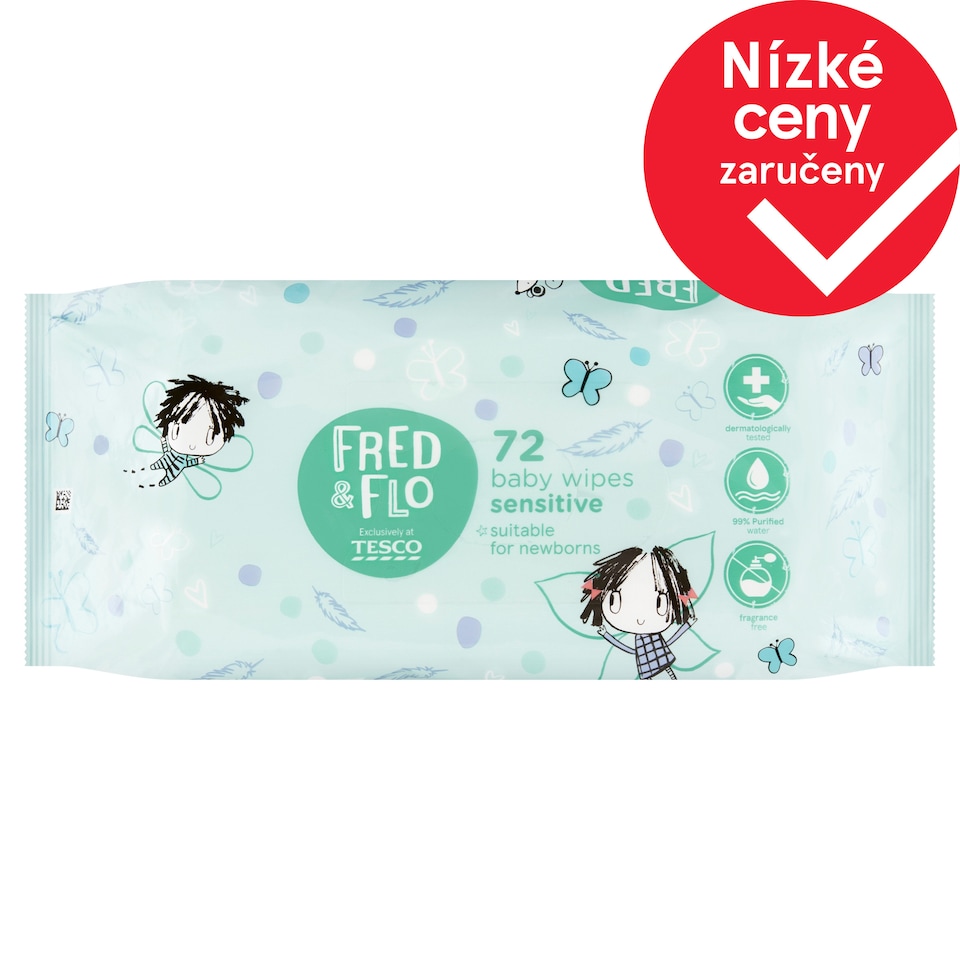image 1 of Fred & Flo Dětské čisticí ubrousky pro citlivou pokožku neparfémované 72 ks
