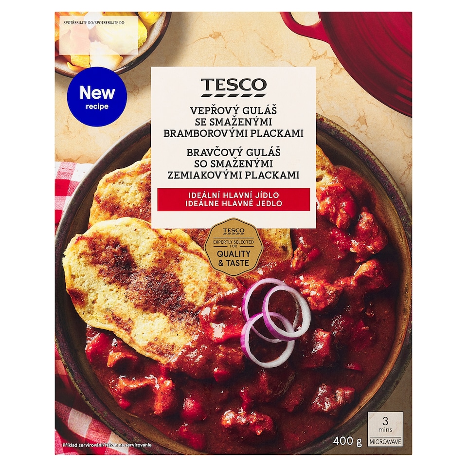 Tesco Bravčový guláš so smaženými zemiakovými plackami 400 g