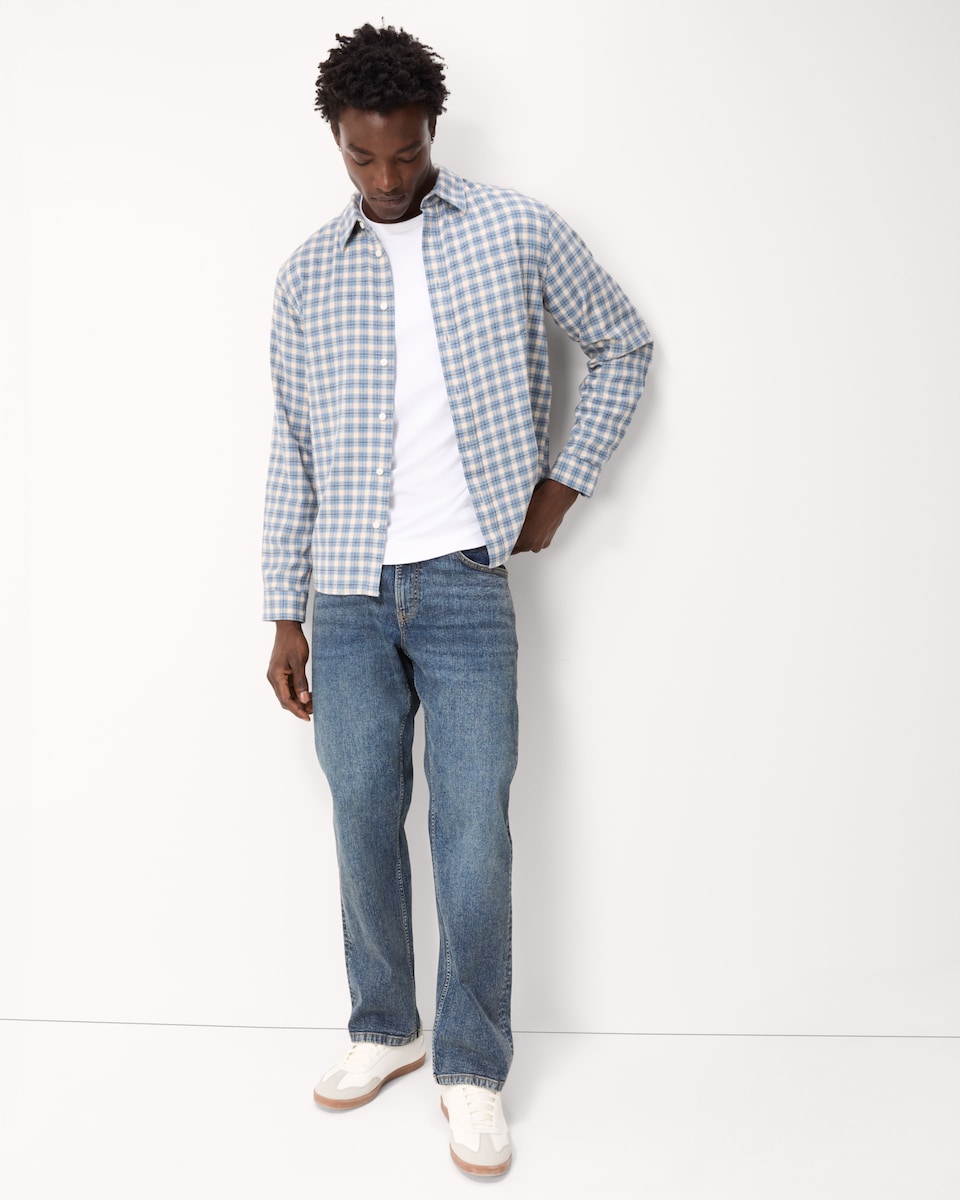image 1 of F&F Pure Cotton Brushed Checked Shirt in Blue