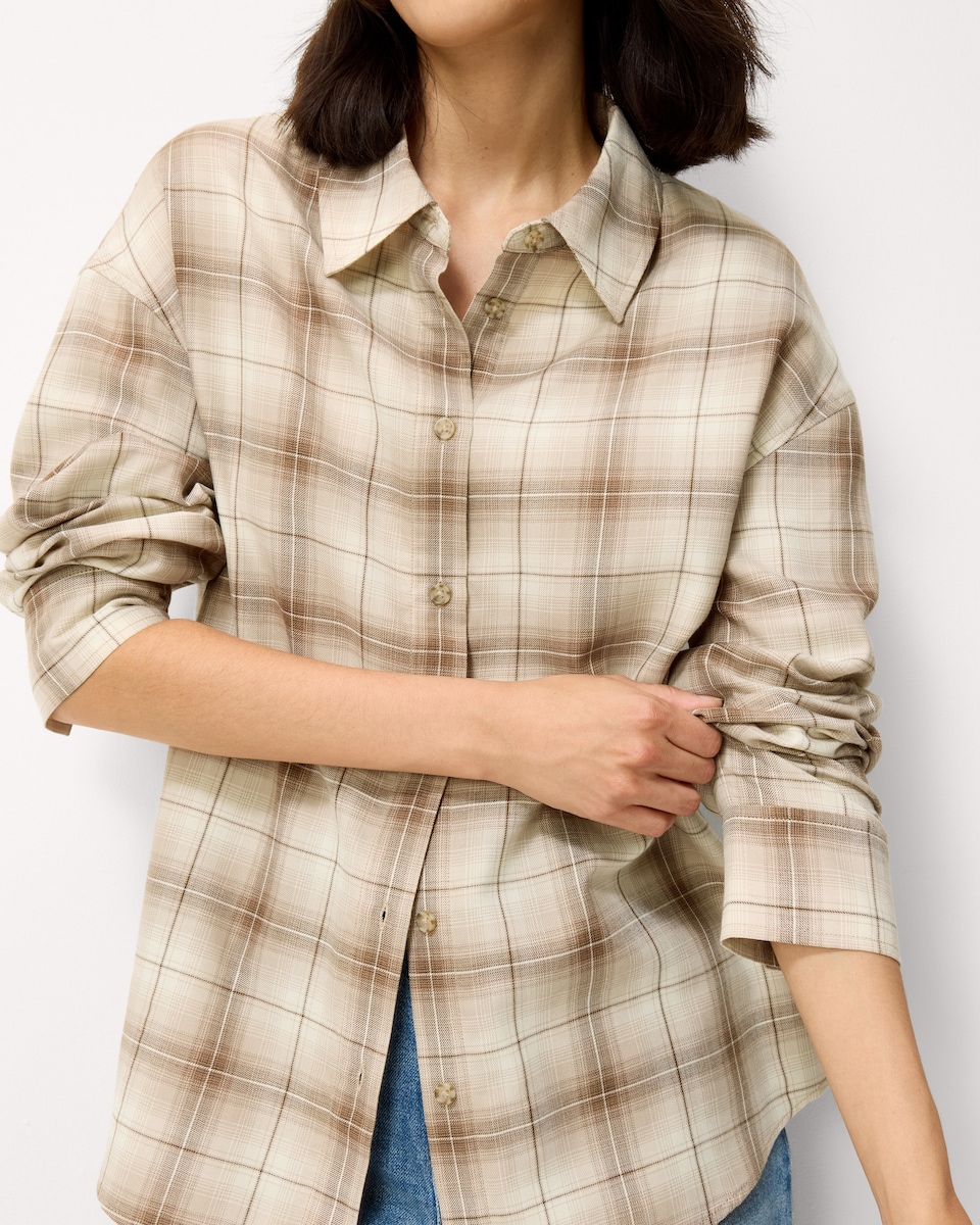 image 1 of F&F Checked Oversized Fit Shirt in Cream