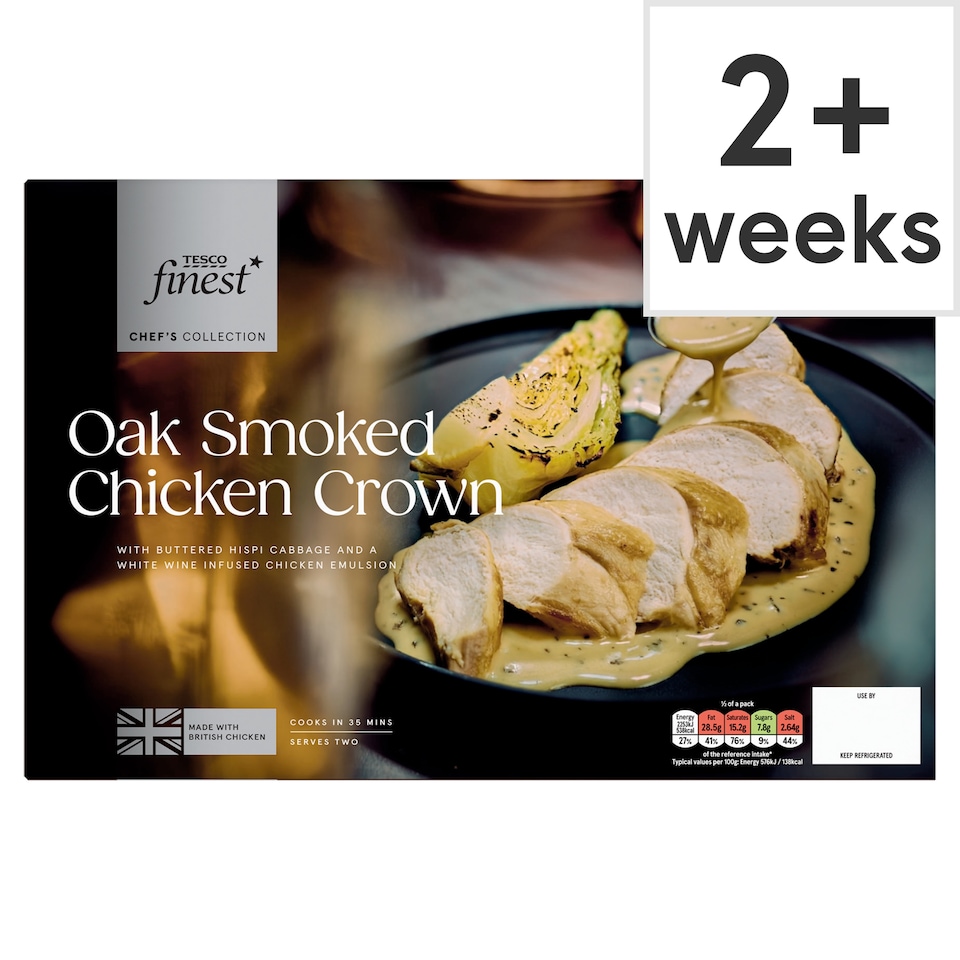image 1 of Tesco Finest Chef's Collection Cold smoked Chicken crown with hispi cabbage and chicken & white wine sauce 1100g