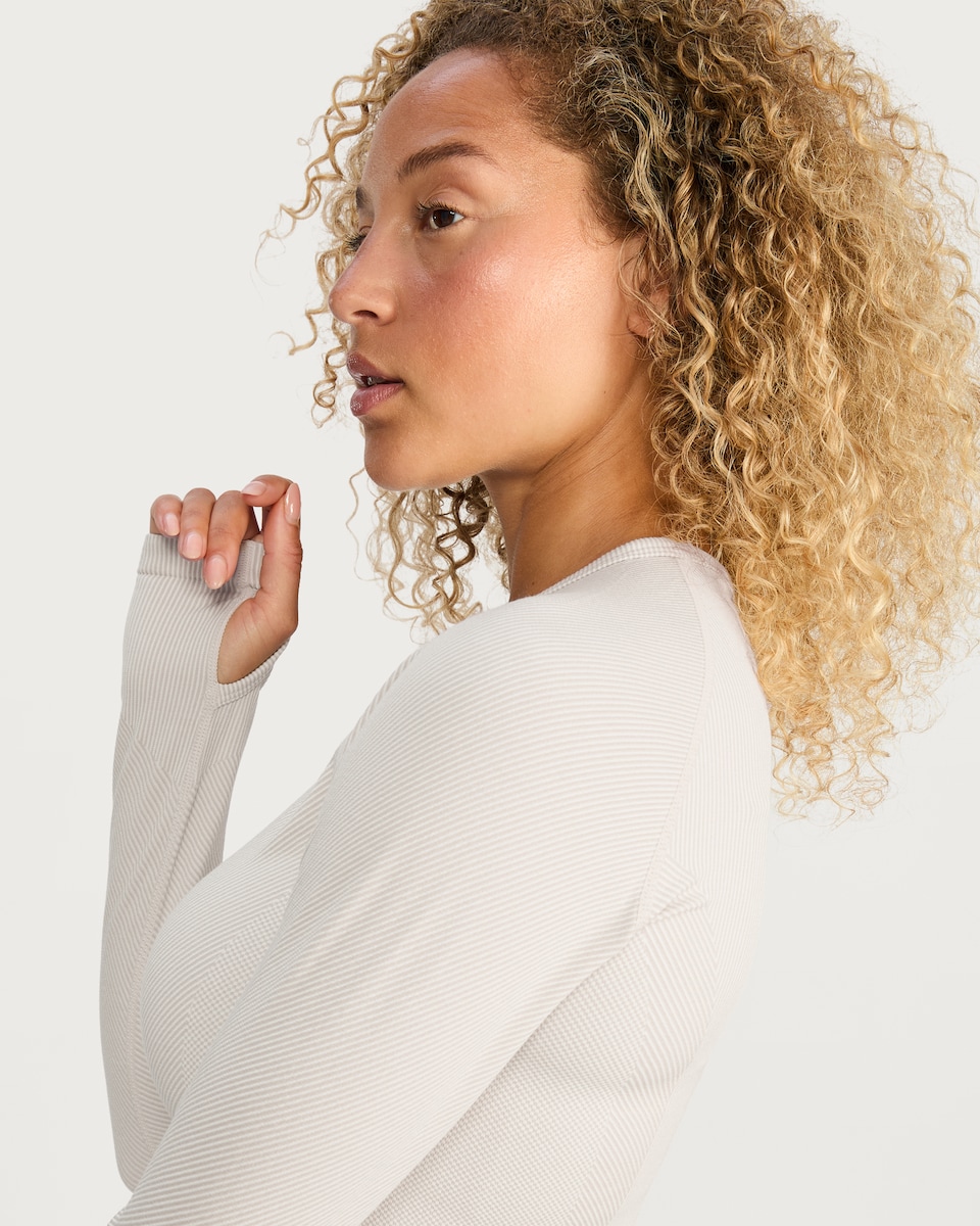image 1 of F&F Active Seamfree Ribbed Long Sleeved Sports Top in Cream