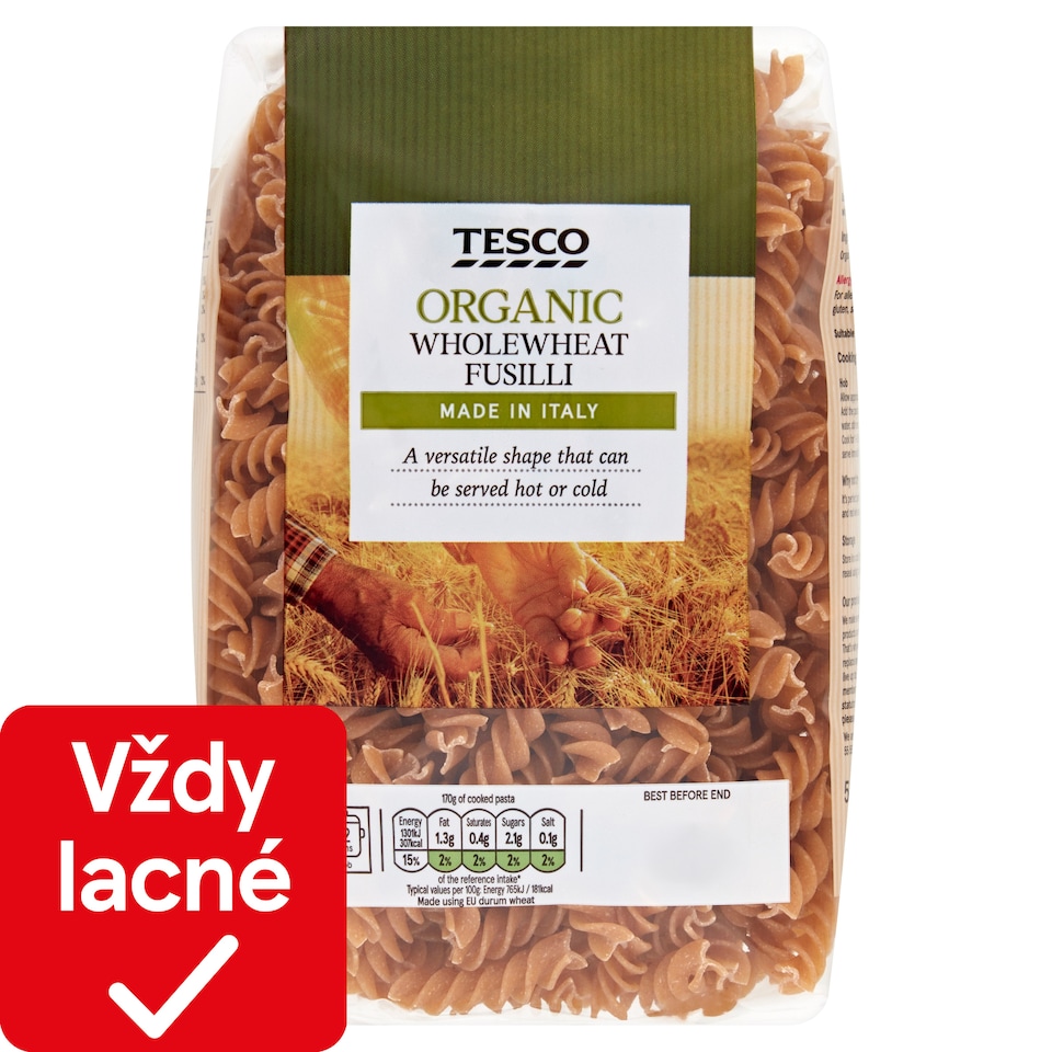 obrázok 1 z Tesco Bio bezvaječné celozrnné semolinové sušené cestoviny 500 g