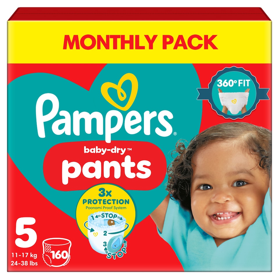 image 1 of Pampers Baby-Dry Nappy Pants Size 5 Monthly Pack 160 Pack
