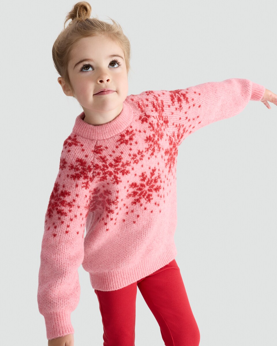 image 1 of F&F Girls Knitted Snowflake Pattern Jumper in Multi Pink