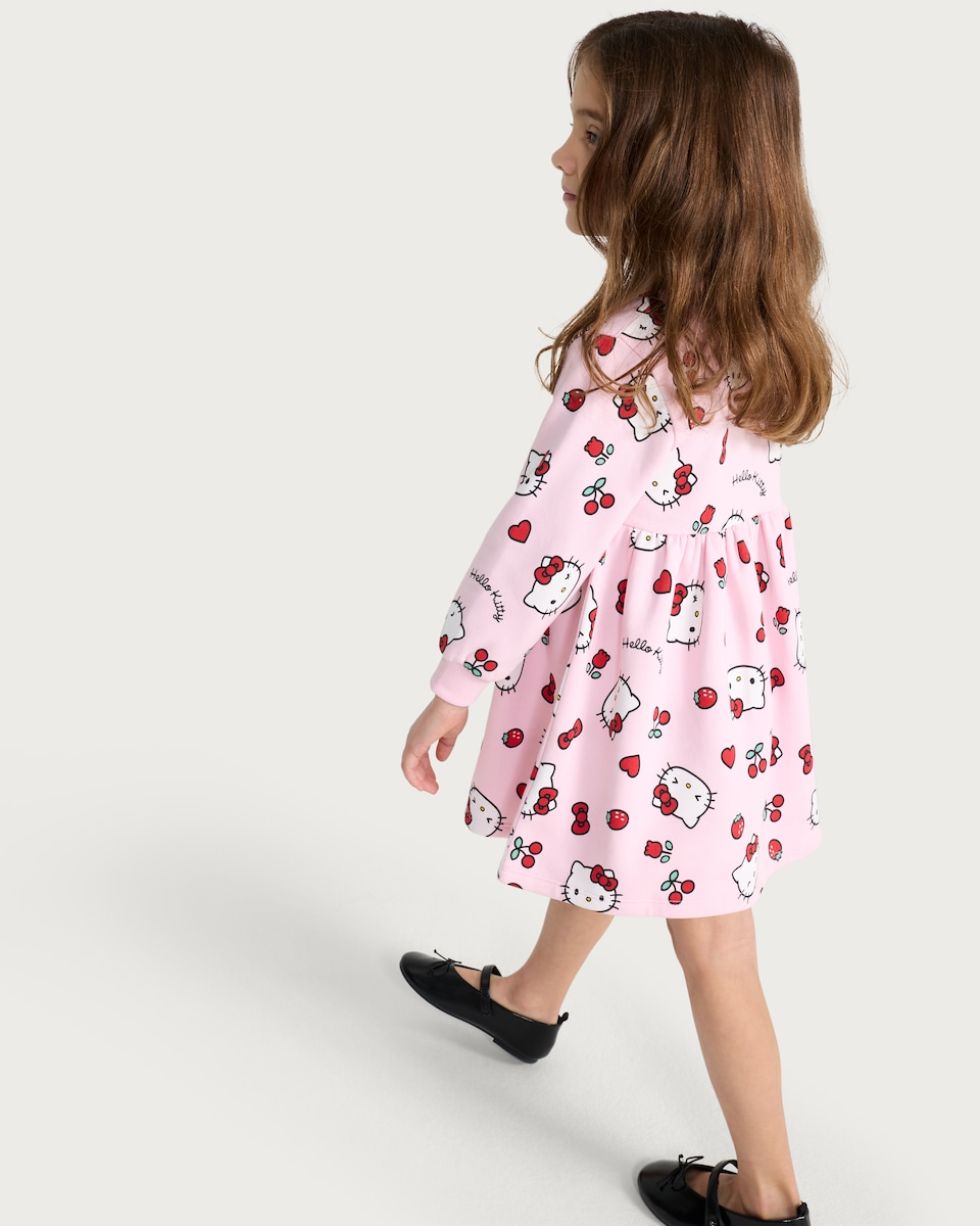 image 1 of Hello Kitty Print Cotton Rich Long Sleeved Sweatdress in Hot Pink